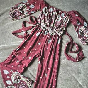 Burgundy Paisley Printed Jumpsuit